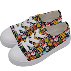 Colorful Pattern With Decorative Christmas Elements Kids  Low Top Canvas Sneakers by Vaneshart