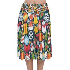 Colorful Pattern With Decorative Christmas Elements Velvet Flared Midi Skirt by Vaneshart