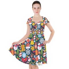 Colorful Pattern With Decorative Christmas Elements Cap Sleeve Midi Dress by Vaneshart