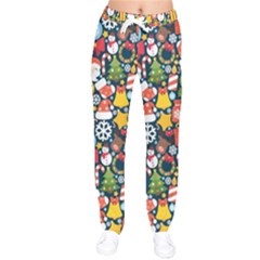 Colorful Pattern With Decorative Christmas Elements Women Velvet Drawstring Pants