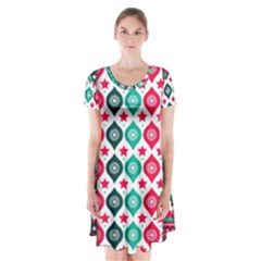 Flat Design Christmas Pattern Collection Short Sleeve V-neck Flare Dress by Vaneshart