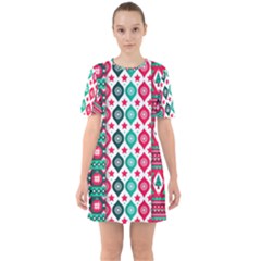 Flat Design Christmas Pattern Collection Sixties Short Sleeve Mini Dress by Vaneshart