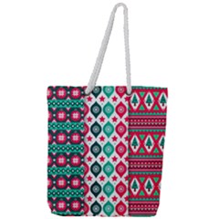 Flat Design Christmas Pattern Collection Full Print Rope Handle Tote (large) by Vaneshart