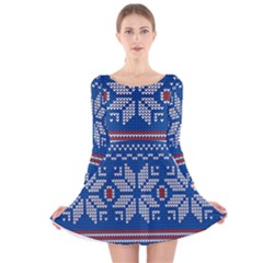 Beautiful Knitted Christmas Pattern Long Sleeve Velvet Skater Dress