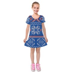 Beautiful Knitted Christmas Pattern Kids  Short Sleeve Velvet Dress by Vaneshart