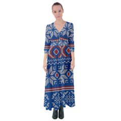 Beautiful Knitted Christmas Pattern Button Up Maxi Dress by Vaneshart