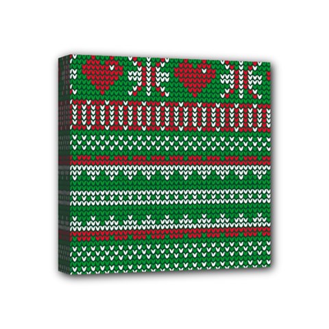 Knitted Christmas Pattern Green Red Mini Canvas 4  X 4  (stretched) by Vaneshart