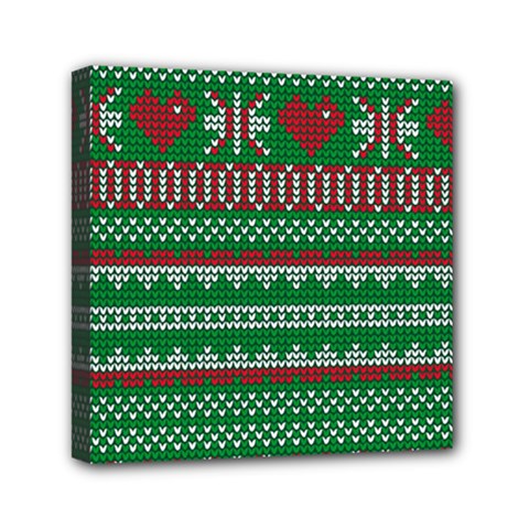 Knitted Christmas Pattern Green Red Mini Canvas 6  X 6  (stretched) by Vaneshart