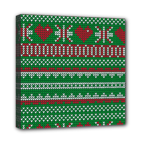 Knitted Christmas Pattern Green Red Mini Canvas 8  X 8  (stretched) by Vaneshart