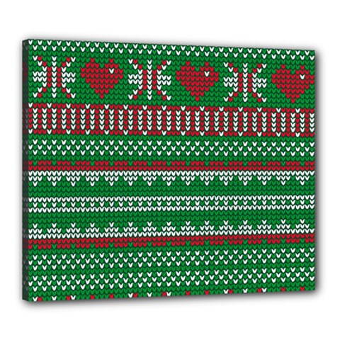 Knitted Christmas Pattern Green Red Canvas 24  X 20  (stretched) by Vaneshart