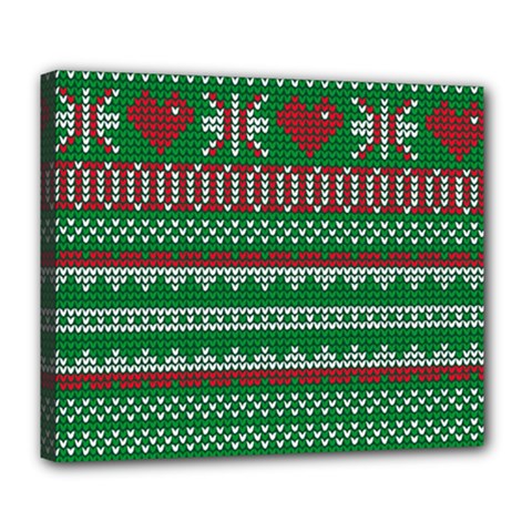 Knitted Christmas Pattern Green Red Deluxe Canvas 24  X 20  (stretched) by Vaneshart