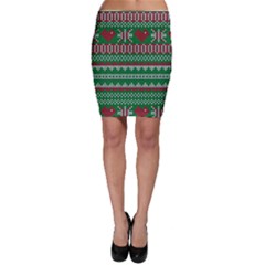 Knitted Christmas Pattern Green Red Bodycon Skirt by Vaneshart