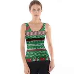 Knitted Christmas Pattern Green Red Tank Top by Vaneshart