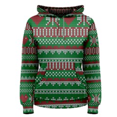 Knitted Christmas Pattern Green Red Women s Pullover Hoodie