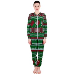 Knitted Christmas Pattern Green Red Onepiece Jumpsuit (ladies)  by Vaneshart