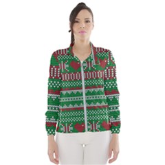 Knitted Christmas Pattern Green Red Women s Windbreaker