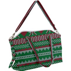 Knitted Christmas Pattern Green Red Canvas Crossbody Bag by Vaneshart