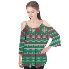 Knitted Christmas Pattern Green Red Flutter Tees