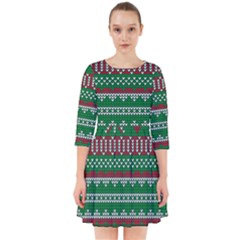 Knitted Christmas Pattern Green Red Smock Dress by Vaneshart