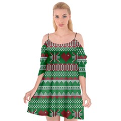 Knitted Christmas Pattern Green Red Cutout Spaghetti Strap Chiffon Dress