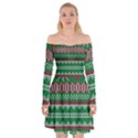 Knitted Christmas Pattern Green Red Off Shoulder Skater Dress View1