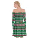 Knitted Christmas Pattern Green Red Off Shoulder Skater Dress View2