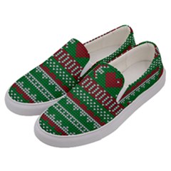 Knitted Christmas Pattern Green Red Men s Canvas Slip Ons by Vaneshart