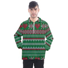 Knitted Christmas Pattern Green Red Men s Half Zip Pullover