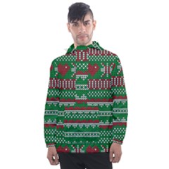 Knitted Christmas Pattern Green Red Men s Front Pocket Pullover Windbreaker