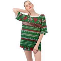 Knitted Christmas Pattern Green Red Oversized Chiffon Top by Vaneshart