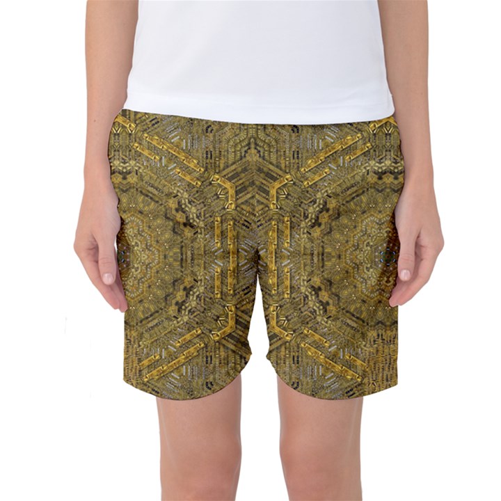 Golden Star And Starfall In The Sacred Starshine Women s Basketball Shorts