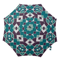 Teal And Plum Geometric Pattern Hook Handle Umbrellas (large) by mccallacoulture