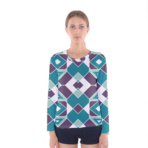 Teal And Plum Geometric Pattern Women s Long Sleeve Tee by mccallacoulture