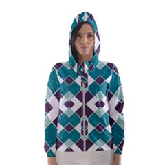 Teal And Plum Geometric Pattern Women s Hooded Windbreaker