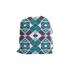 Teal And Plum Geometric Pattern Drawstring Pouch (medium) by mccallacoulture