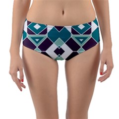 Teal And Plum Geometric Pattern Reversible Mid-waist Bikini Bottoms by mccallacoulture