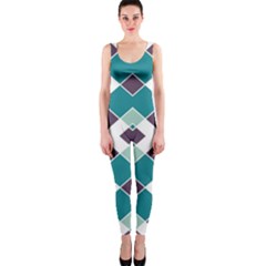 Teal And Plum Geometric Pattern One Piece Catsuit by mccallacoulture