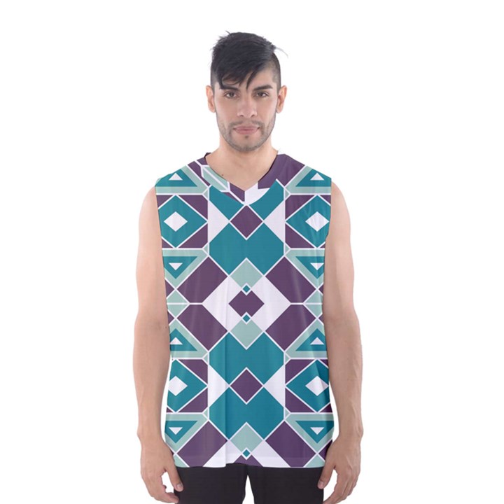 Teal and Plum Geometric Pattern Men s Basketball Tank Top