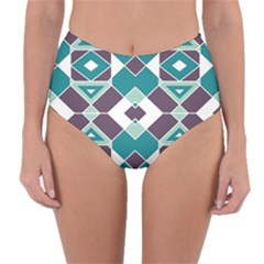 Teal And Plum Geometric Pattern Reversible High-waist Bikini Bottoms by mccallacoulture