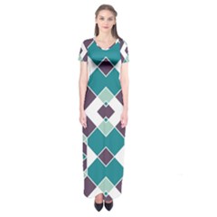 Teal And Plum Geometric Pattern Short Sleeve Maxi Dress by mccallacoulture