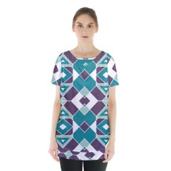 Teal And Plum Geometric Pattern Skirt Hem Sports Top by mccallacoulture