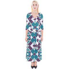 Teal And Plum Geometric Pattern Quarter Sleeve Wrap Maxi Dress by mccallacoulture