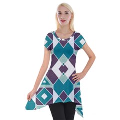 Teal And Plum Geometric Pattern Short Sleeve Side Drop Tunic by mccallacoulture