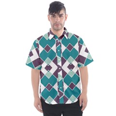 Teal And Plum Geometric Pattern Men s Short Sleeve Shirt