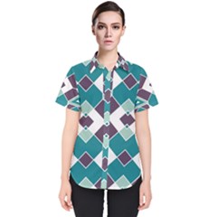 Teal And Plum Geometric Pattern Women s Short Sleeve Shirt