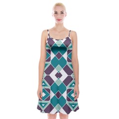 Teal And Plum Geometric Pattern Spaghetti Strap Velvet Dress by mccallacoulture