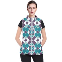 Teal And Plum Geometric Pattern Women s Puffer Vest