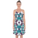 Teal and Plum Geometric Pattern Ruffle Detail Chiffon Dress View1