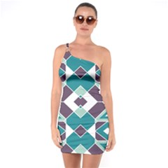 Teal And Plum Geometric Pattern One Soulder Bodycon Dress