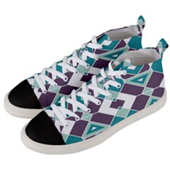 Teal And Plum Geometric Pattern Men s Mid-top Canvas Sneakers by mccallacoulture